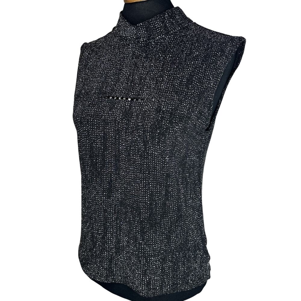 Mil Mike Paris Metallic Glitter Tank Top L Mock Neck Rhinestone Vintage RARE